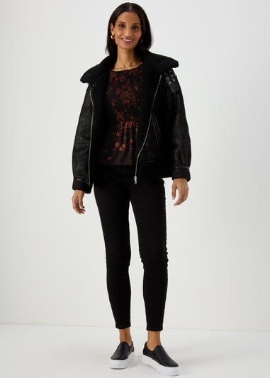 Black Shirred Bodice Top