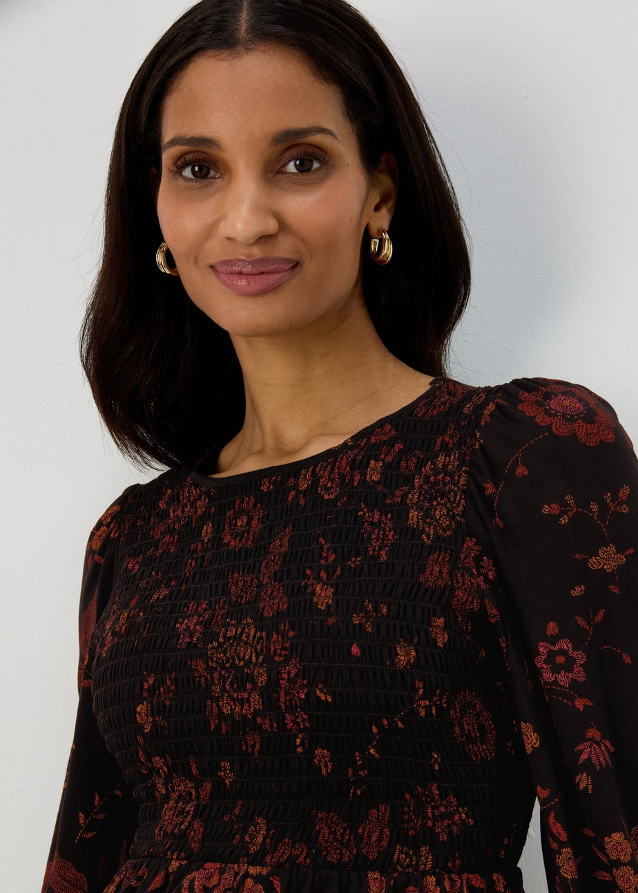 Black Shirred Bodice Top