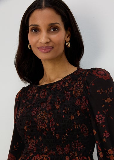 Black Shirred Bodice Top