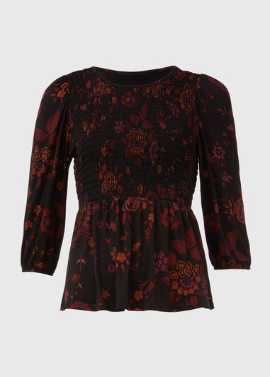 Black Shirred Bodice Top