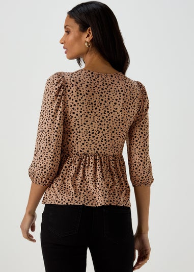 Beige Animal Shirred Bodice Top