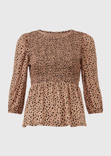 Beige Animal Shirred Bodice Top