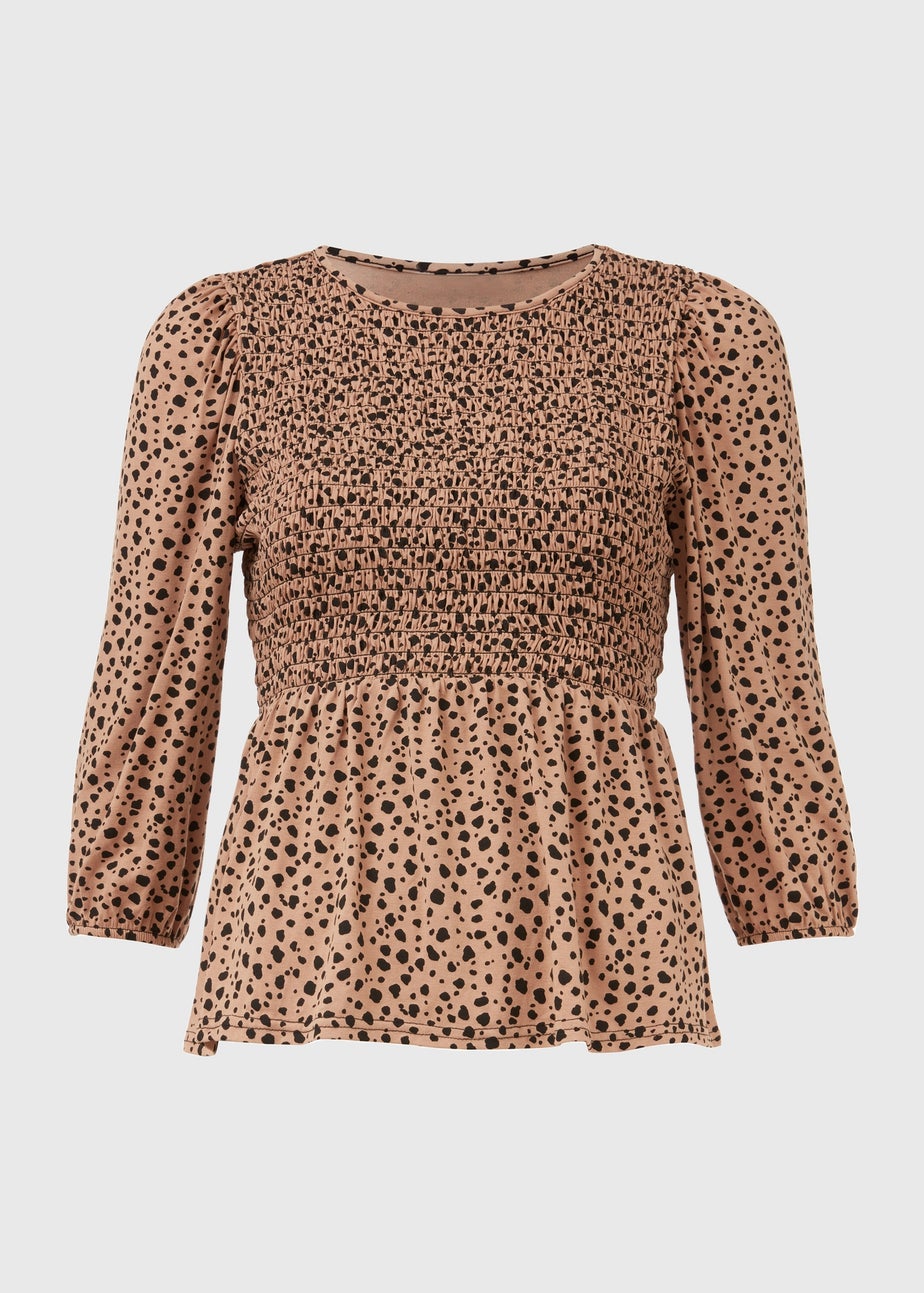 Beige Animal Shirred Bodice Top