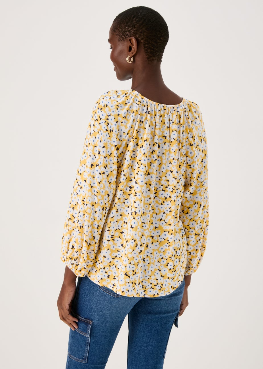 Yellow Button Down Ditsy Blouse