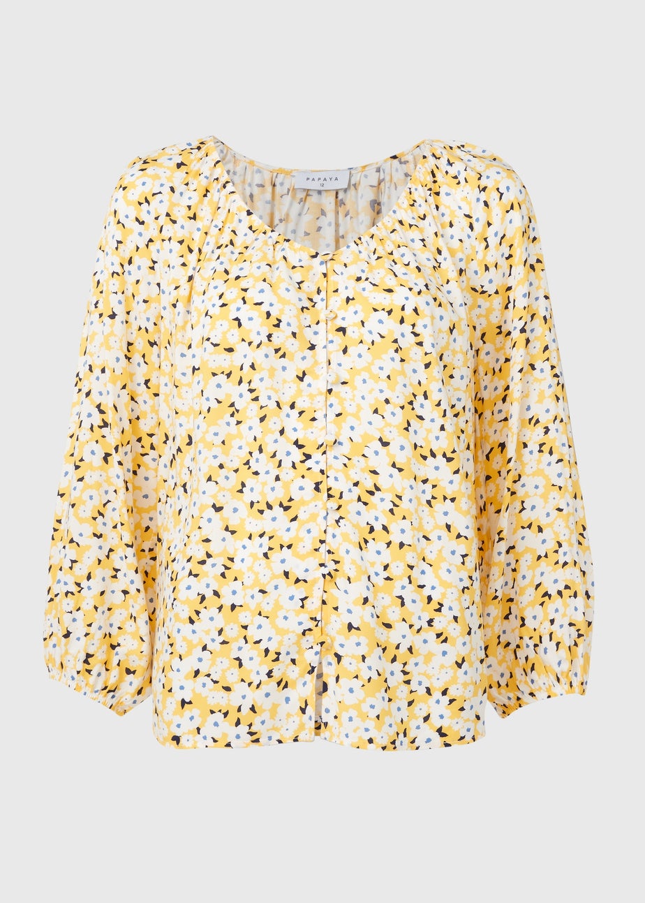 Yellow Button Down Ditsy Blouse