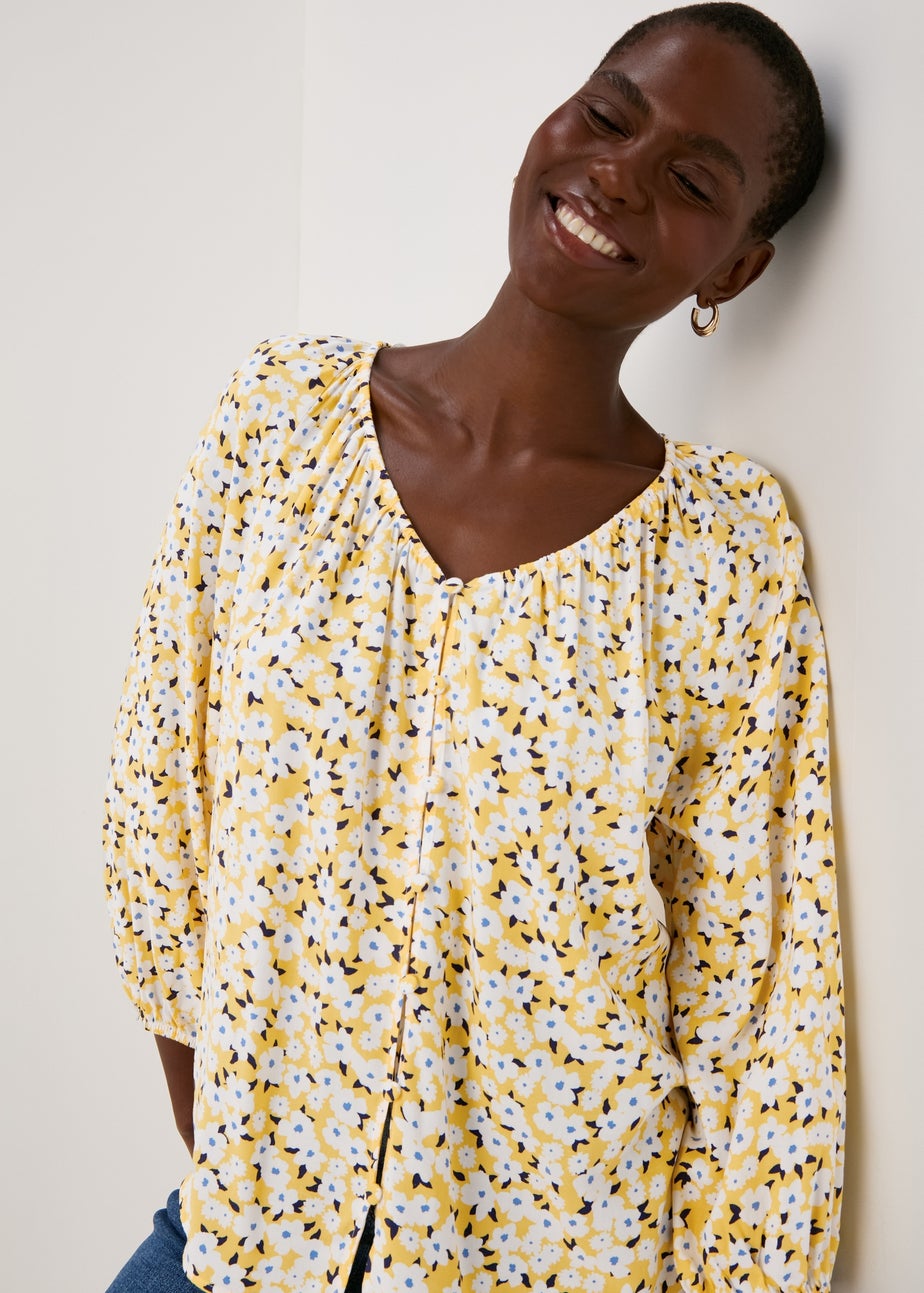 Yellow Button Down Ditsy Blouse