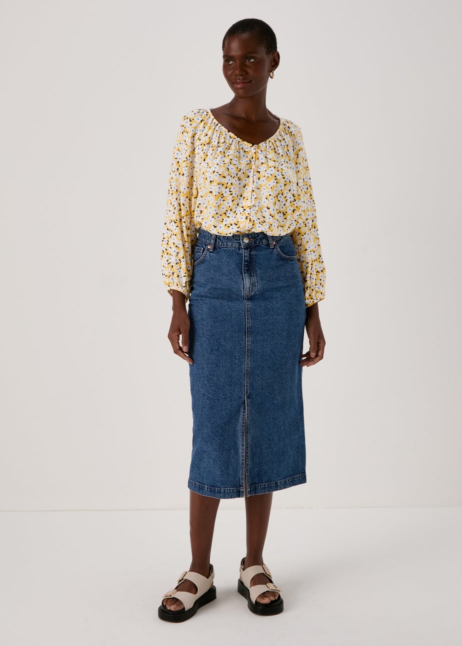 Yellow Button Down Ditsy Blouse