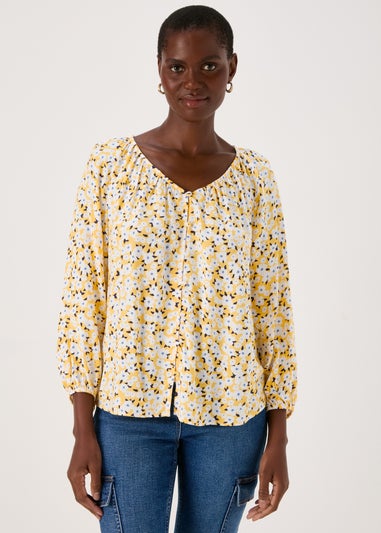 Yellow Button Down Ditsy Blouse