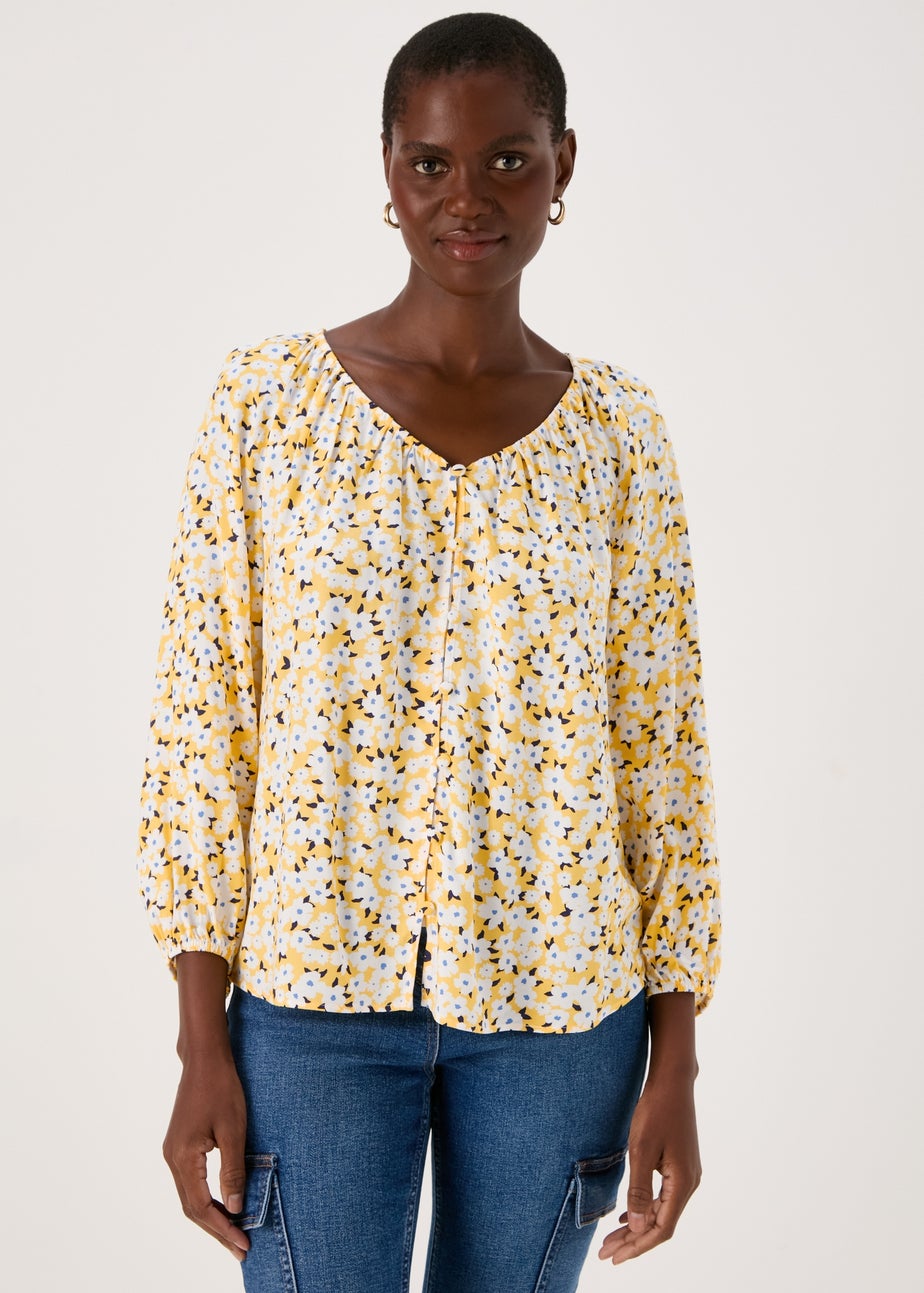 Yellow Button Down Ditsy Blouse