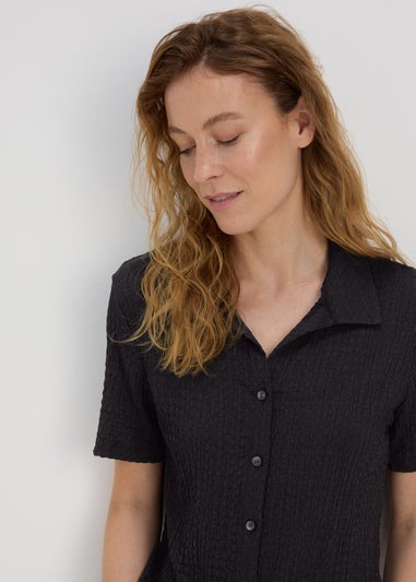 Black Textured Short Sleeve Jersey Shirt