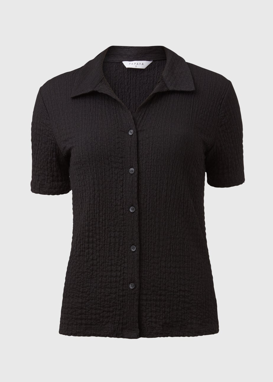 Black Textured Short Sleeve Jersey Shirt