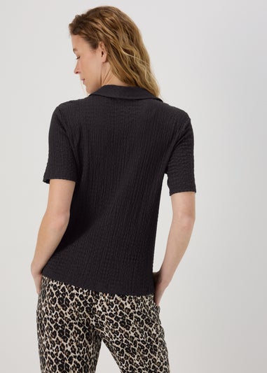 Black Textured Short Sleeve Jersey Shirt