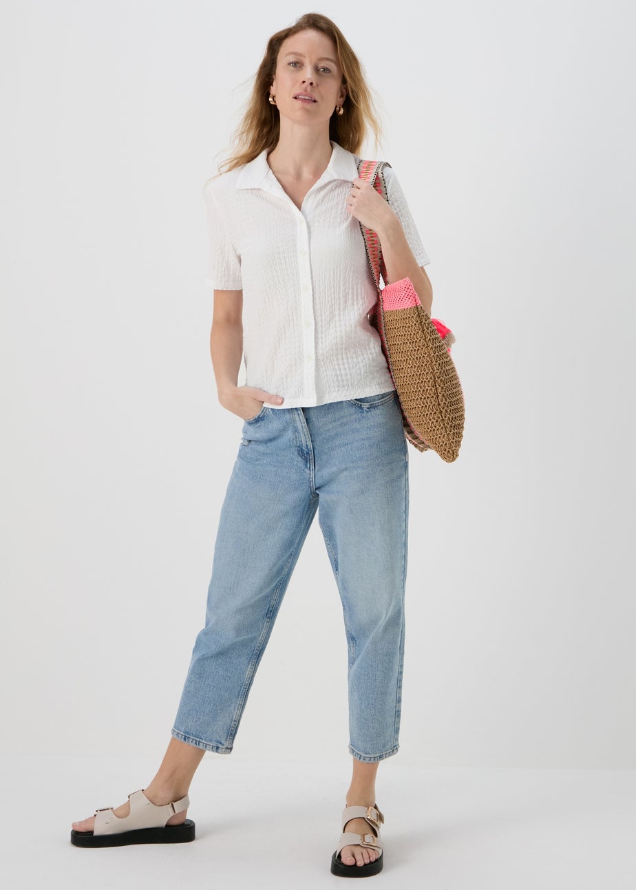 WhiteTextured Short Sleeve Jersey Shirt