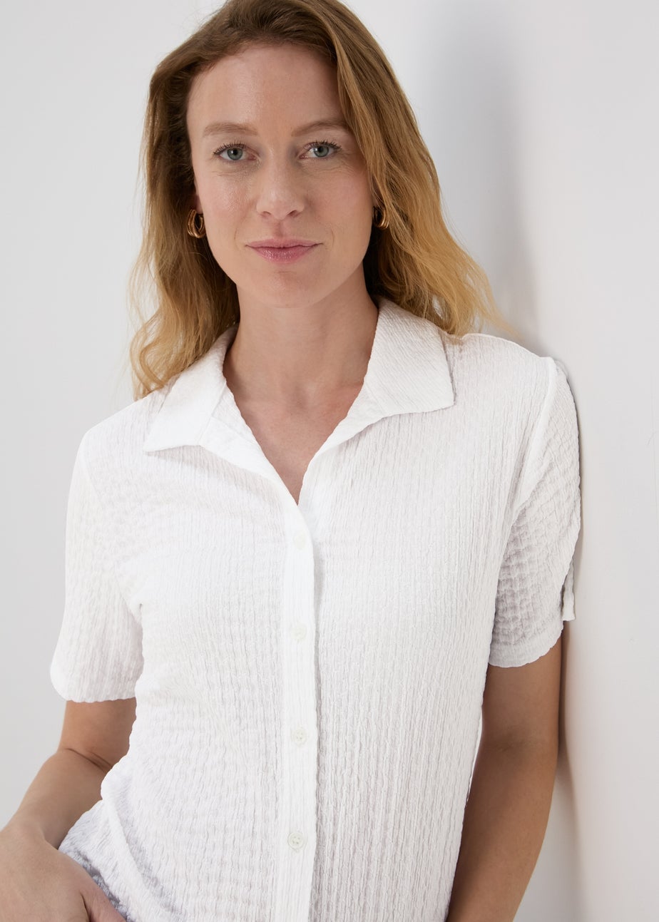 WhiteTextured Short Sleeve Jersey Shirt