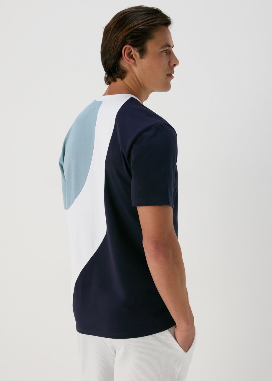 White & Navy Cut & Sew Wave T-Shirt