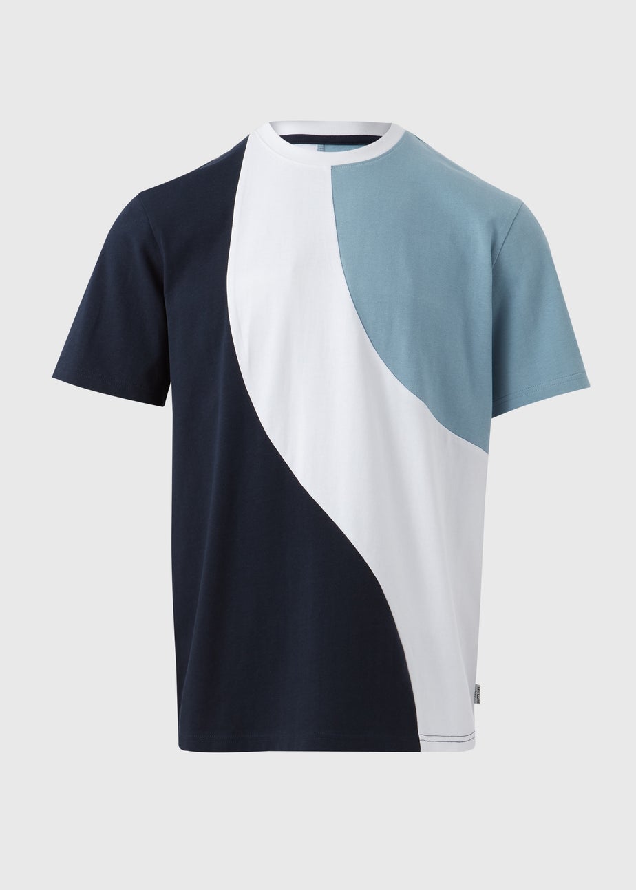 White & Navy Cut & Sew Wave T-Shirt