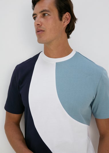 White & Navy Cut & Sew Wave T-Shirt