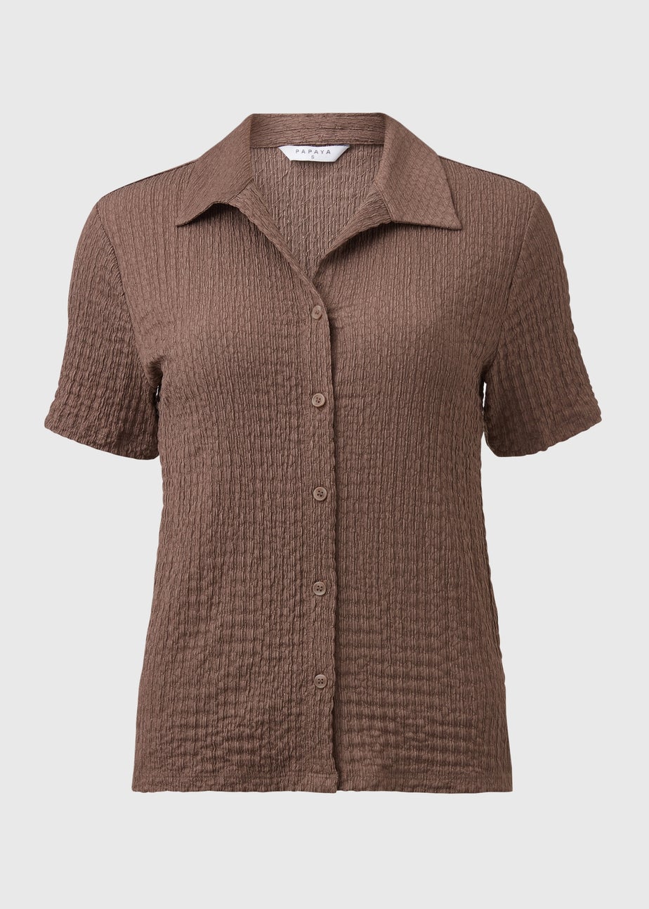Brown Textured Short Sleeve Jersey Shirt