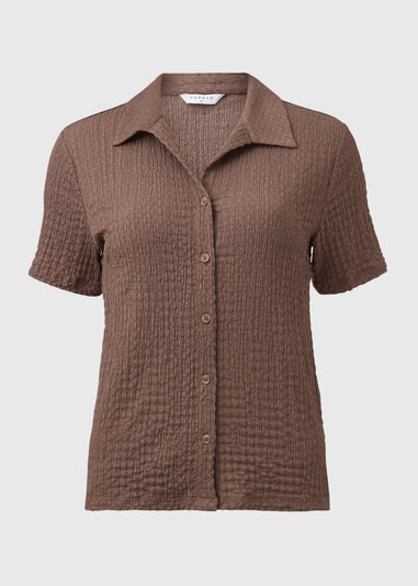 Brown Textured Short Sleeve Jersey Shirt