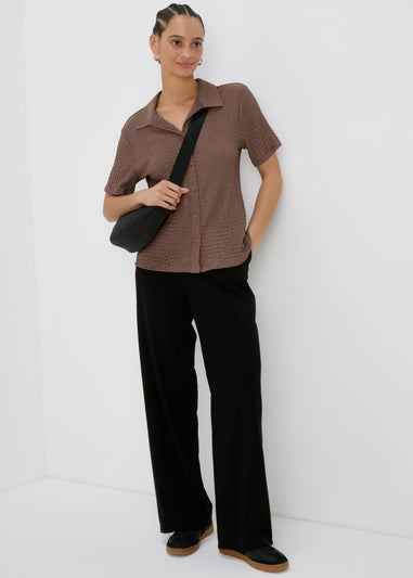 Brown Textured Short Sleeve Jersey Shirt