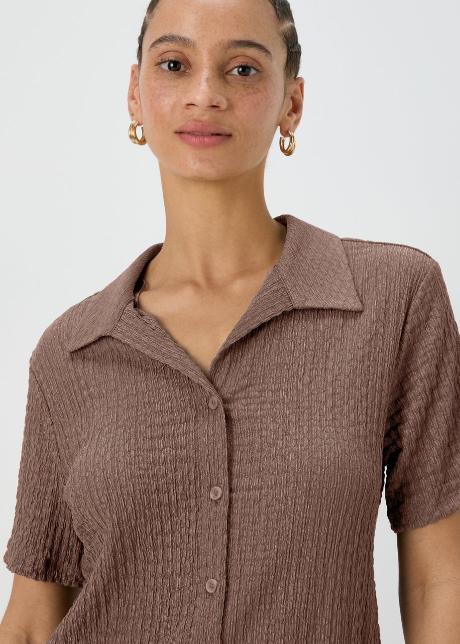 Brown Textured Short Sleeve Jersey Shirt