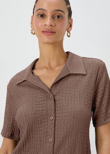 Brown Textured Short Sleeve Jersey Shirt