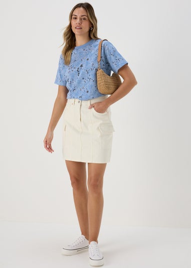 Blue Floral Print Burnout Tee