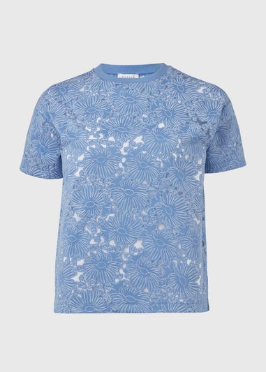 Blue Floral Print Burnout Tee