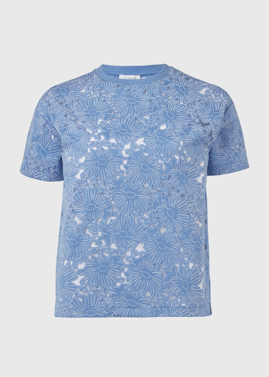 Blue Floral Print Burnout Tee