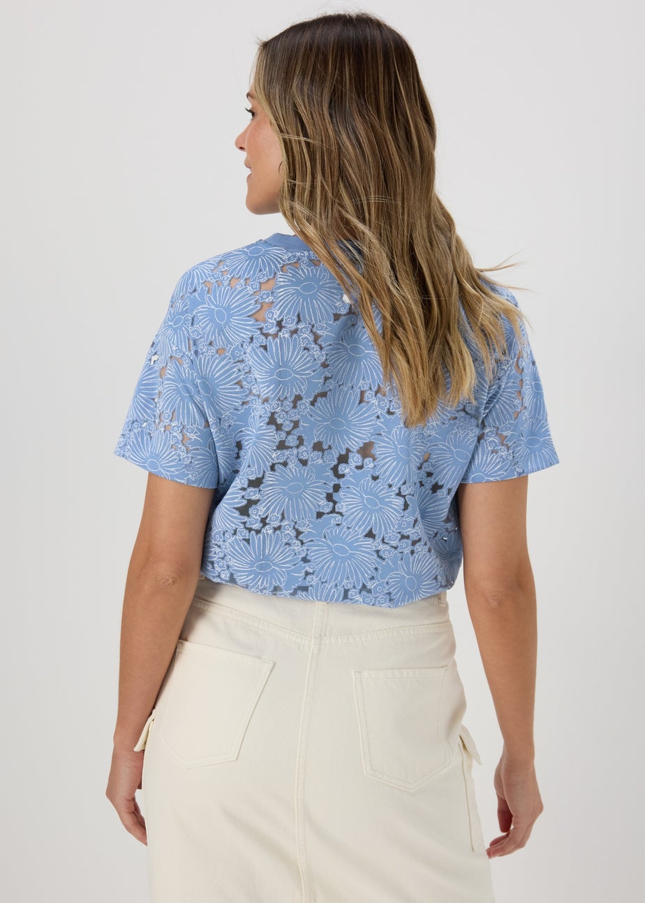 Blue Floral Print Burnout Tee