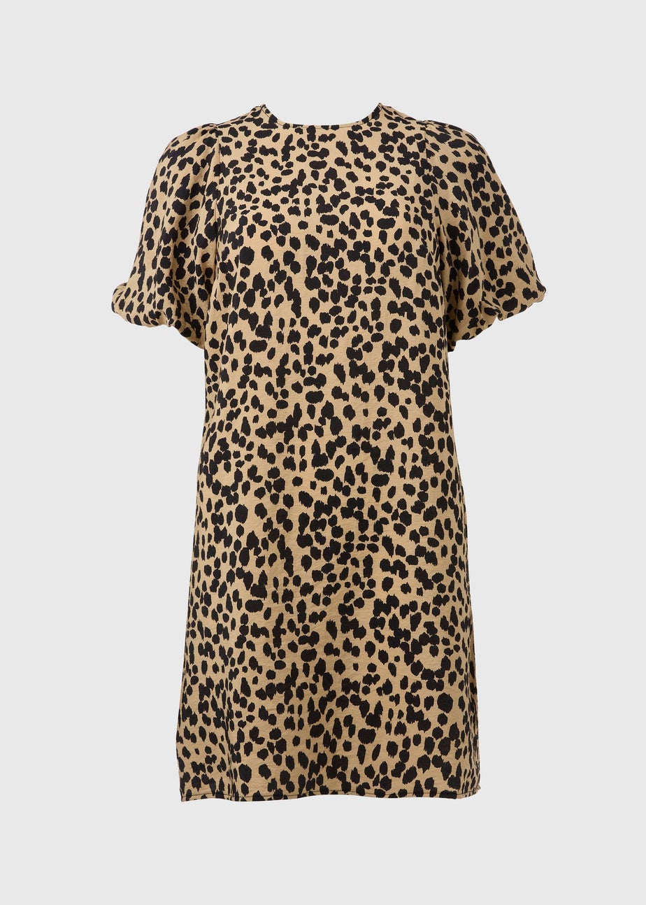 Et Vous Beige Animal Print Puff Sleeve Mini Dress