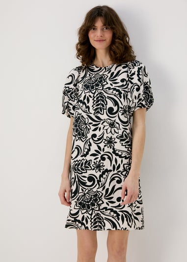 Et Vous Black & White Floral Puff Sleeve Mini Dress