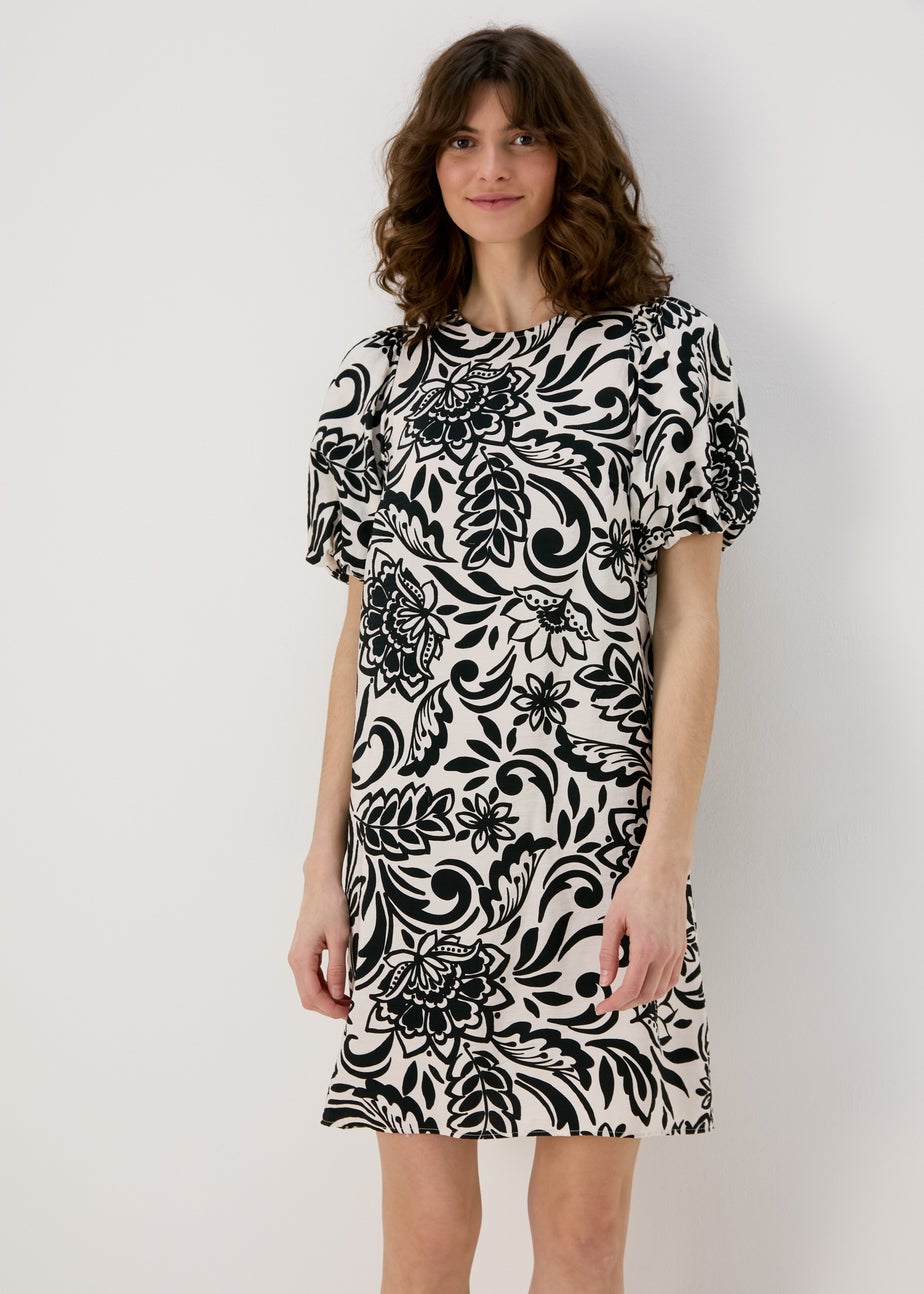 Et Vous Black & White Floral Puff Sleeve Mini Dress
