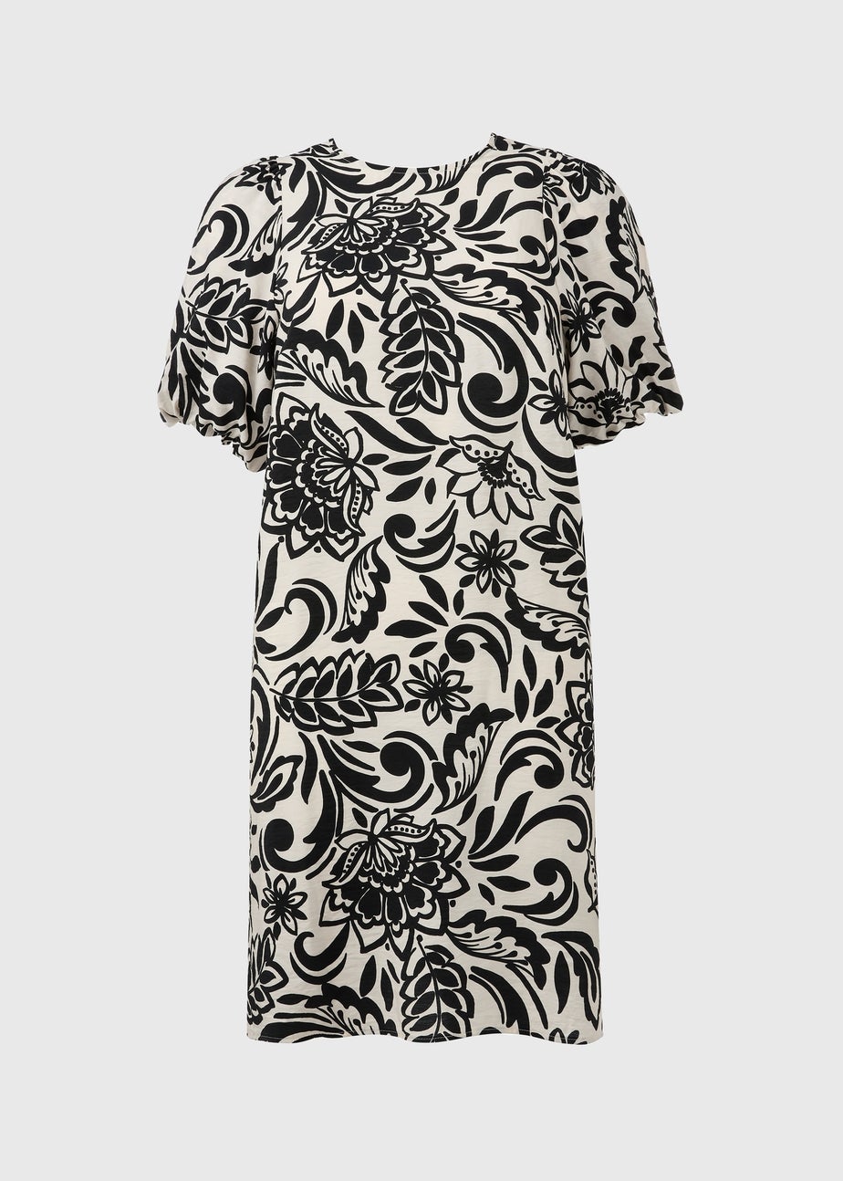 Et Vous Black & White Floral Puff Sleeve Mini Dress