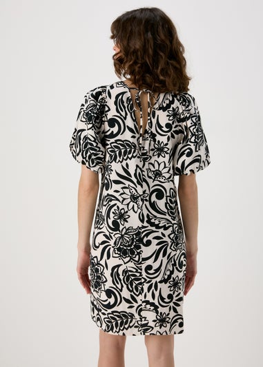 Et Vous Black & White Floral Puff Sleeve Mini Dress