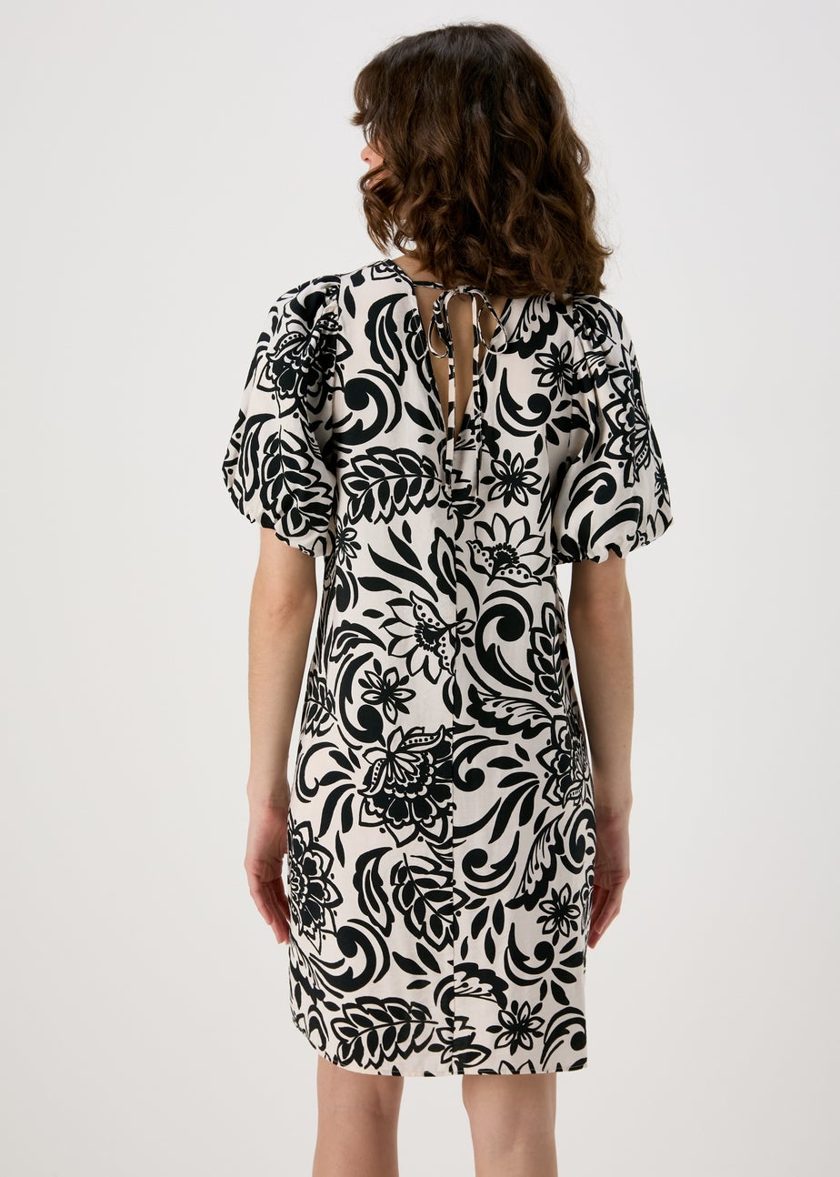 Et Vous Black & White Floral Puff Sleeve Mini Dress