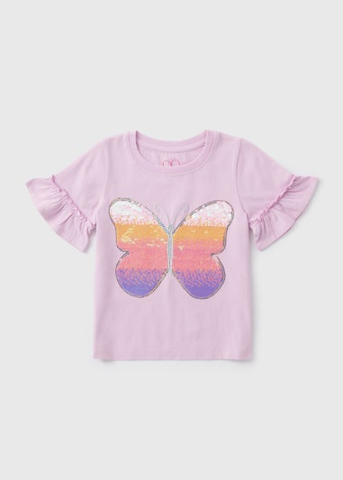 Girls Lilac Butterfly Ombre Sequin T Shirt (1-7yrs)