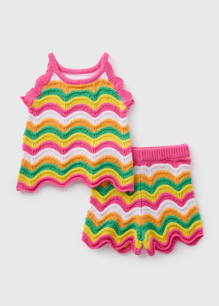 Girls Multicolour Stripe Crochet Top & Shorts Set (1-7yrs)