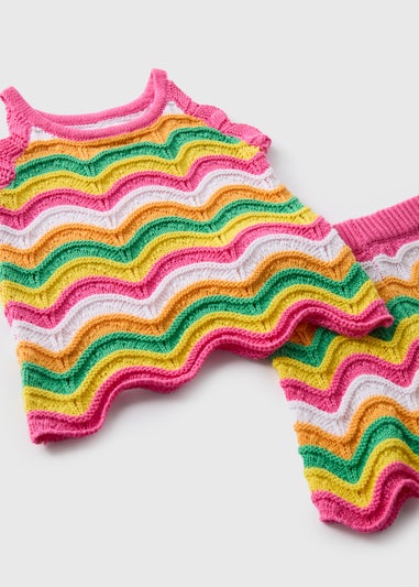 Girls Multicolour Stripe Crochet Top & Shorts Set (1-7yrs)