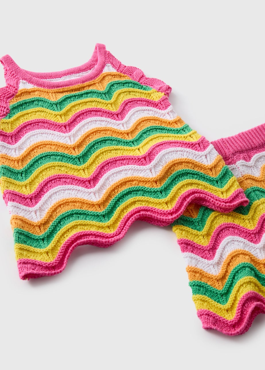 Girls Multicolour Stripe Crochet Top & Shorts Set (1-7yrs)