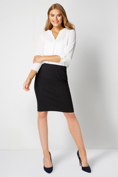 Roman Black Short Textured Elastic Waist Jersey Skirt