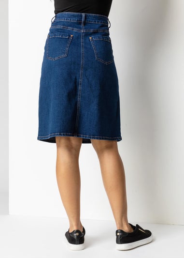 Roman Indigo Cotton Denim Stretch A line Skirt