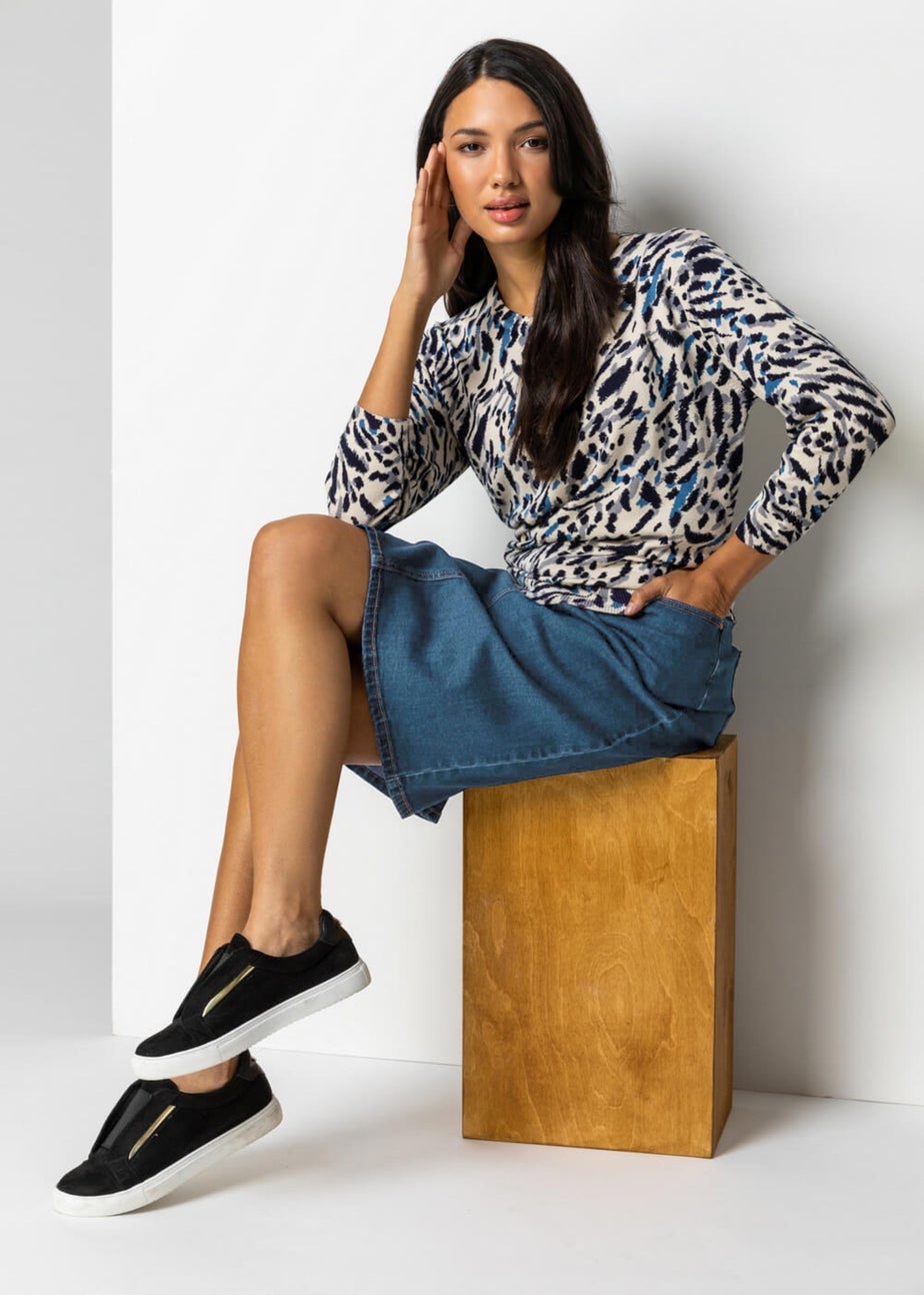 Roman Indigo Cotton Denim Stretch A line Skirt