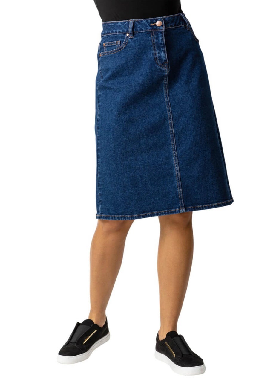 Roman Indigo Cotton Denim Stretch A line Skirt