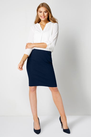 Roman Navy Short Textured Elastic Waist Jersey Skirt