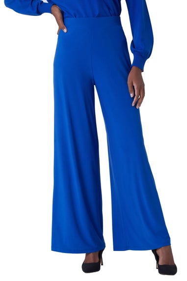 Roman Blue Elastic Waist Wide Leg Stretch Trousers