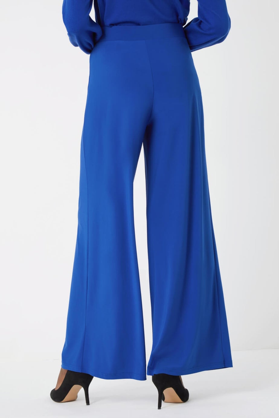 Roman Blue Elastic Waist Wide Leg Stretch Trousers