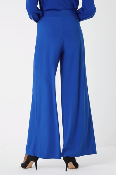 Roman Blue Elastic Waist Wide Leg Stretch Trousers
