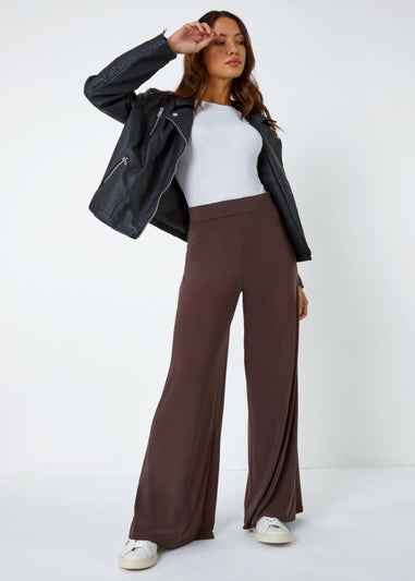 Roman Chocolate Wide Leg Stretch Trousers