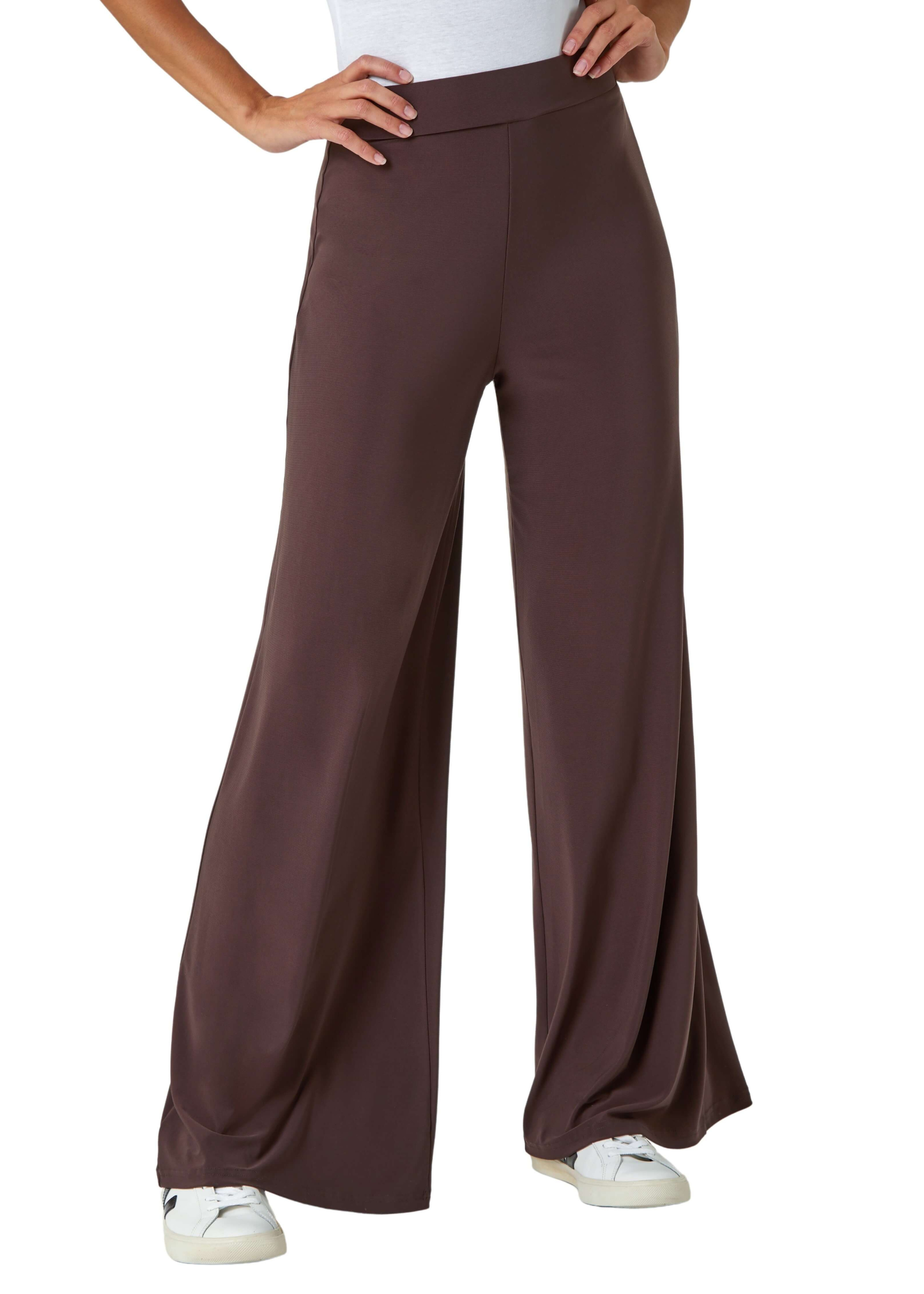 Roman Chocolate Wide Leg Stretch Trousers